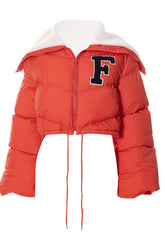 Feminism Cropped Puffer Jacket - Red